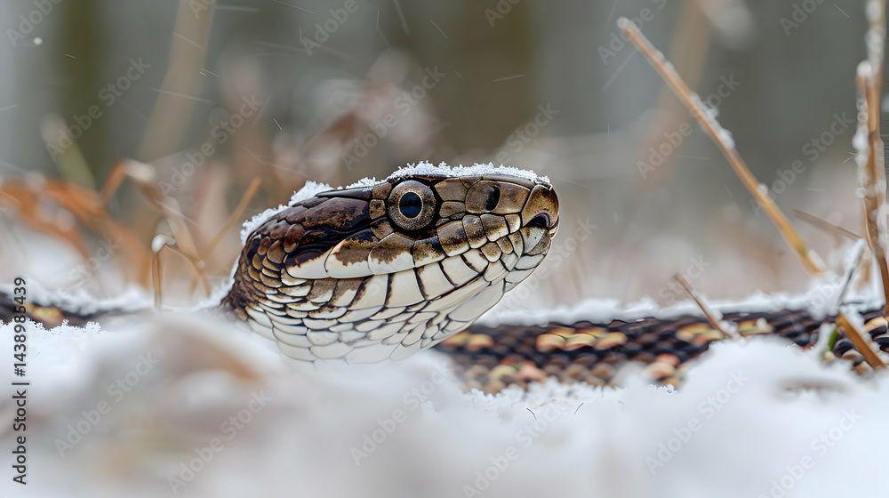 Closeup of a Snow Covered Snake in Winter Closeup of a Snow Covered Snake in Winter