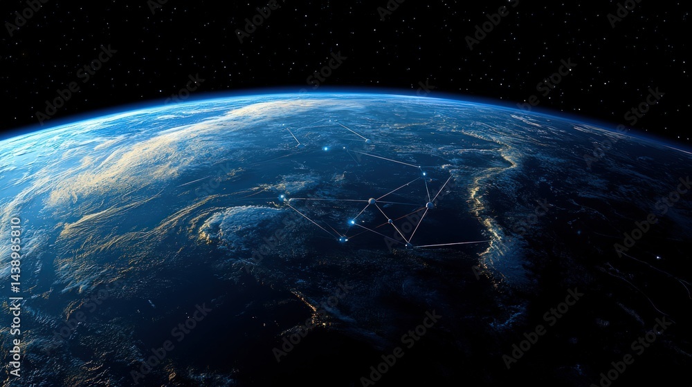 Obraz premium Earths interconnected grid shining in darkness