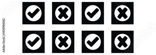 Check mark icon button set. Check box icon with right and wrong buttons .
