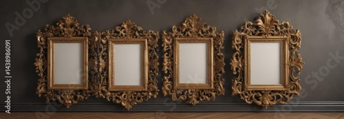 Elegant vintage frames on baroque damask, ornate detail ,  picture,  object,  antique