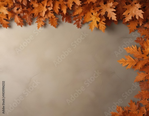 Rustic orange and brown oak leaves create a natural border ,  foliage,  template