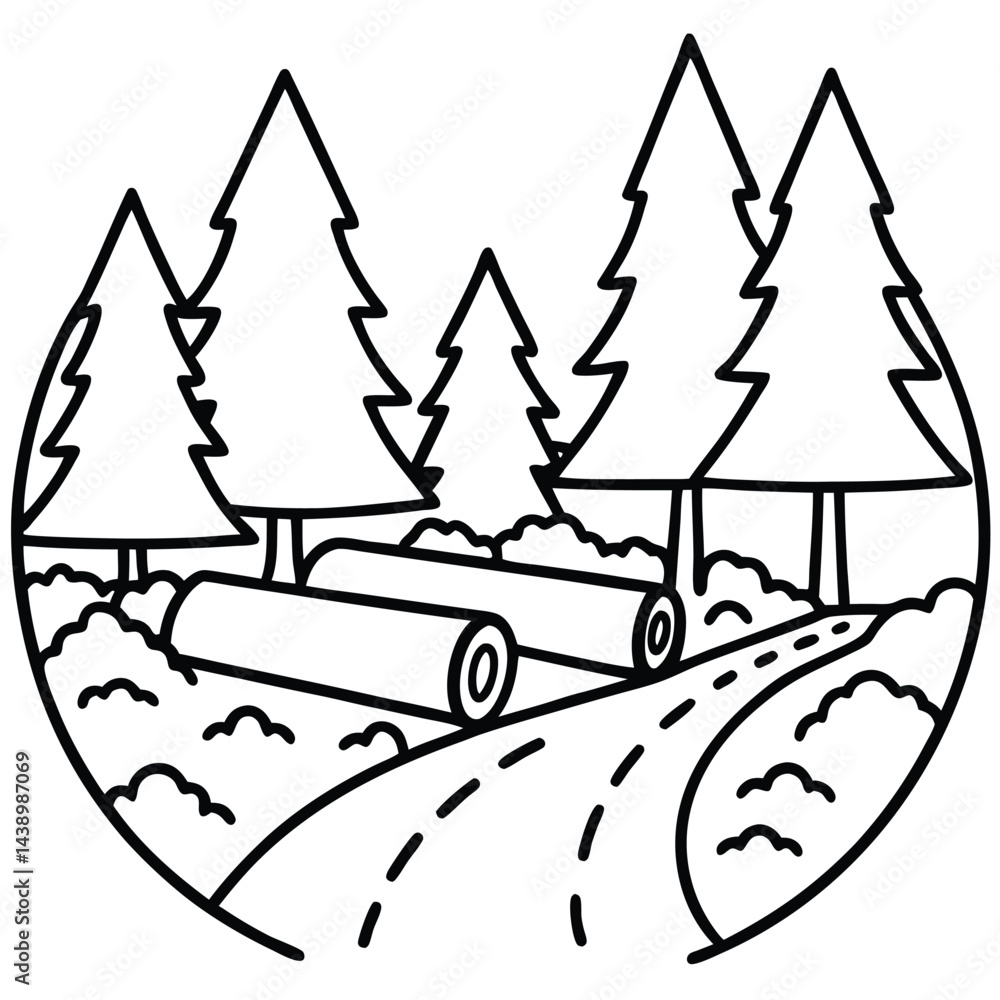 Naklejka premium Trees & Forest Elements Vector Silhouette line art