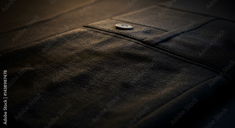 Obraz premium Close Up on Black Leather Jacket with Button and Seam Detail