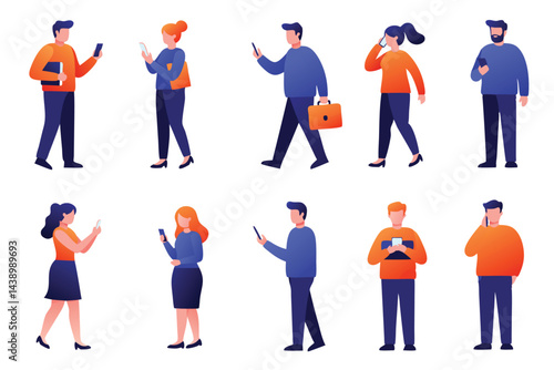 Diverse People Using Smartphones Vector Illustrations


