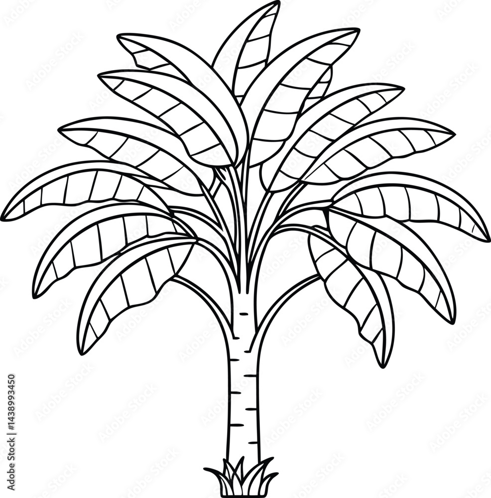Banana Tree Line Art Vector – Minimal Black and White Outline Illustration on White Background Banana Tree Line Art Vector – Minimal Black and White Outline Illustration on White Background