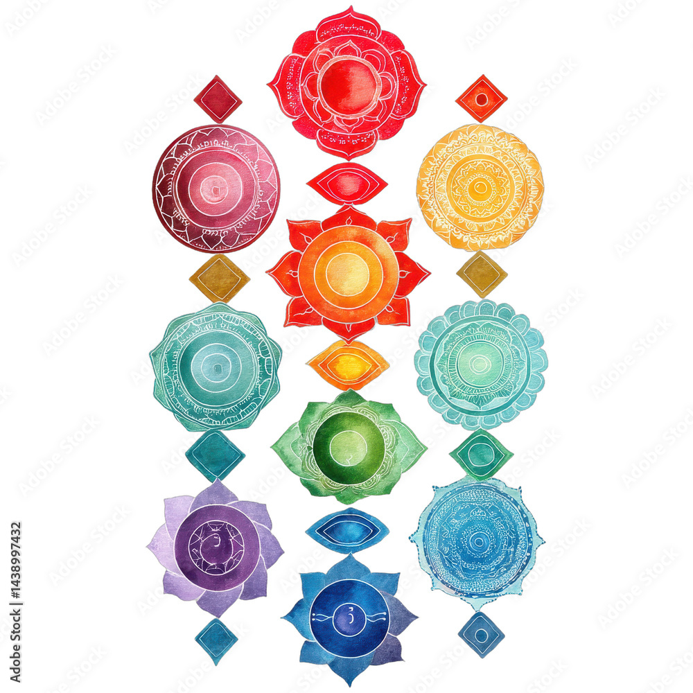 chakra balancing watercolor mandala isolated clear white background minimalistic setup e commerce style product clarity chakra balancing watercolor mandala isolated clear white background minimalistic setup e commerce style product clarity