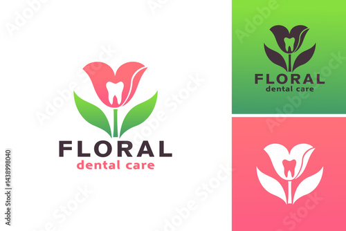Floral dental care concept with pink flower and tooth, ideal for dental health or beauty products marketing materials. Dental hygiene.
