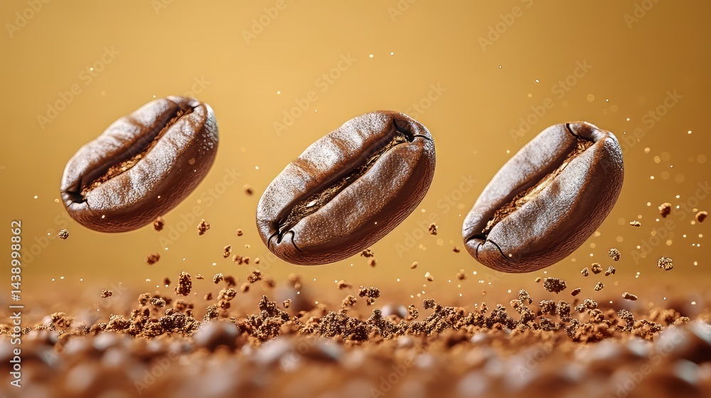 Roasted Coffee Beans Falling onto Ground Coffee Roasted Coffee Beans Falling onto Ground Coffee