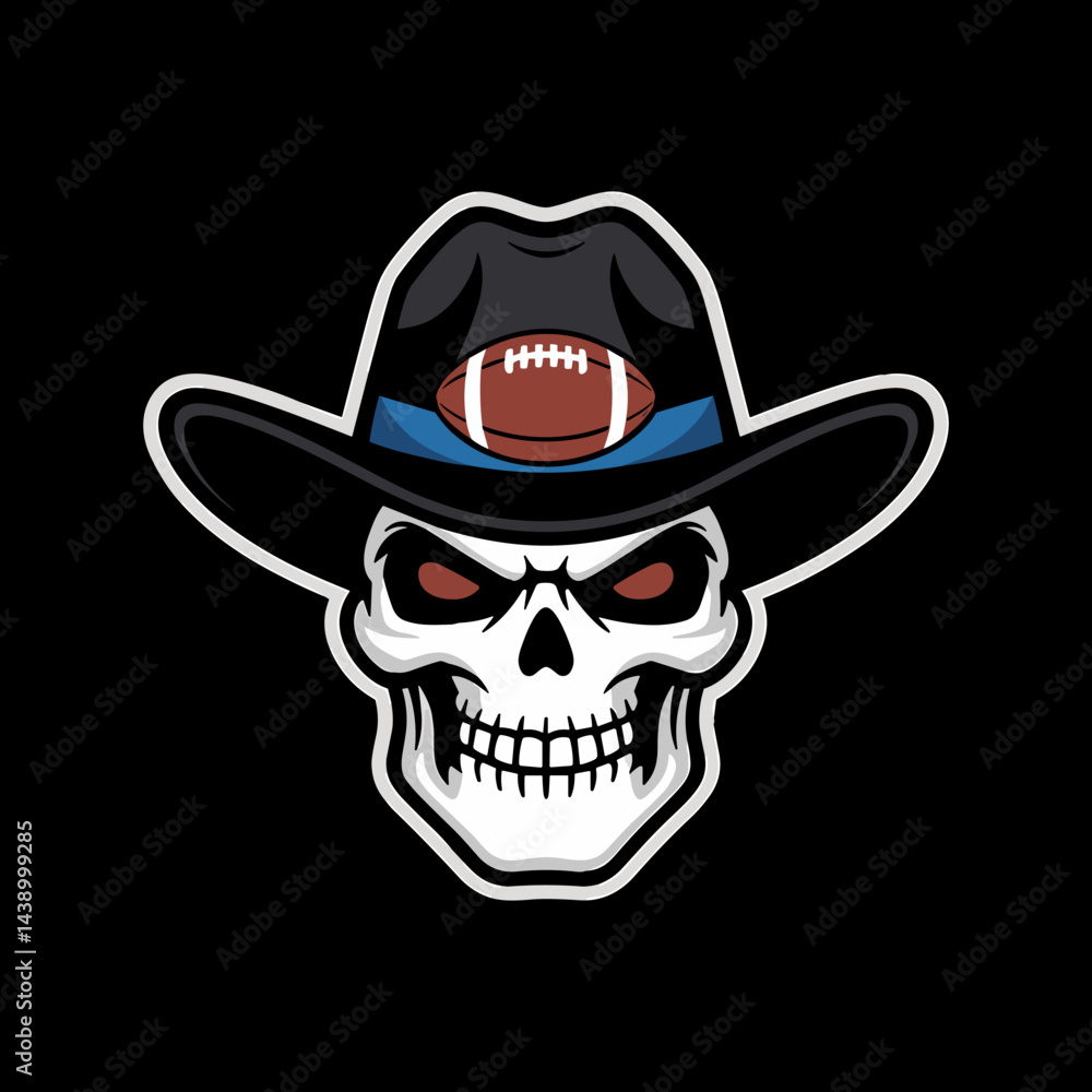 Skull with Cowboy Hat and American Football Design Skull with Cowboy Hat and American Football Design