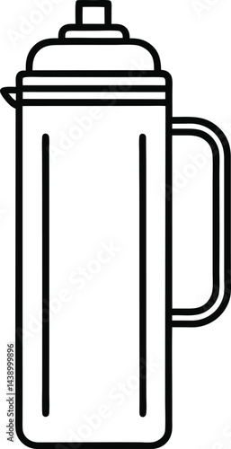 Tea Flask Line Art Vector – Minimal Black and White Thermos Outline on White Background
