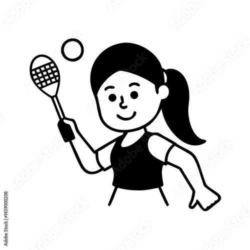 Woman Playing Badminton Hand Drawn