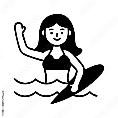 Woman Doing Surfing Hand Drawn