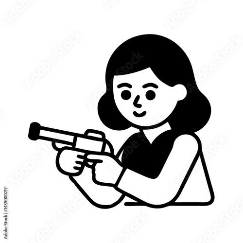 Woman Playing Shooting Game Hand Drawn Illustration
