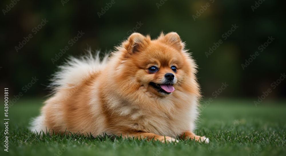 Cute Pomeranian Dog Resting on Grass Outdoor Breed Portrait Cute Pomeranian Dog Resting on Grass Outdoor Breed Portrait