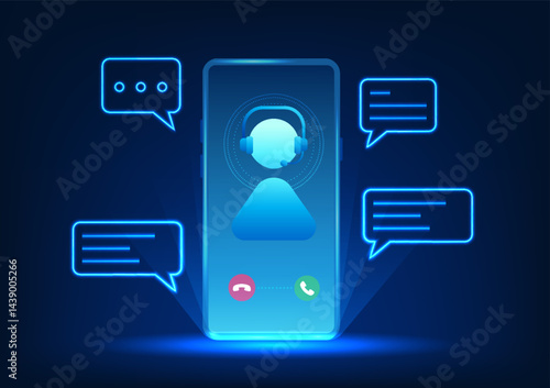 Smartphone service technology with call status display center icon, conveys fast and modern communication, real-time customer service, and facilitates business connections.