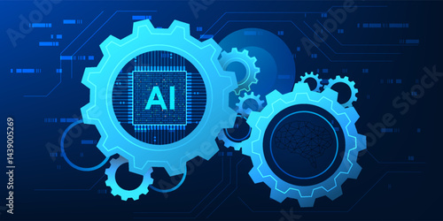 Agentic AI, a microchip and human brain connected to a gear, represents the collaboration between Agentic AI technology and humans, combining intelligence with intelligent mechanisms drive innovation