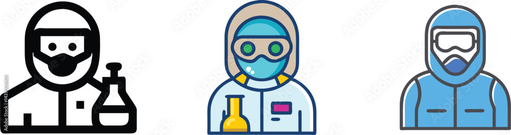 Fototapeta premium Scientist in Protective Gear Icons Set - Research Lab Vector Design
