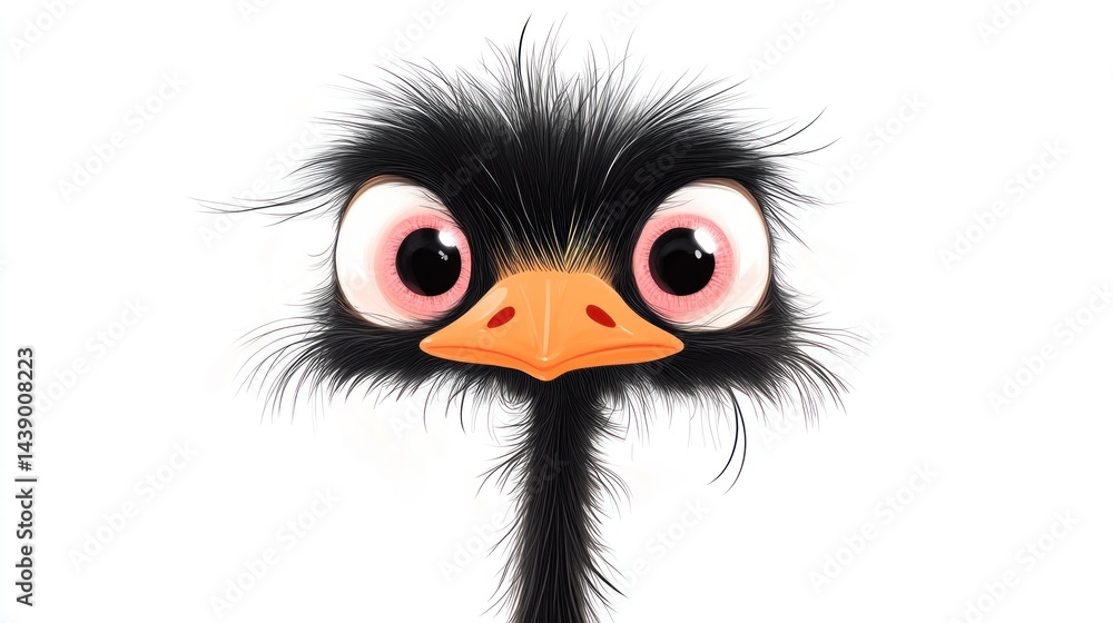 Cute, cartoon ostrich face with large eyes