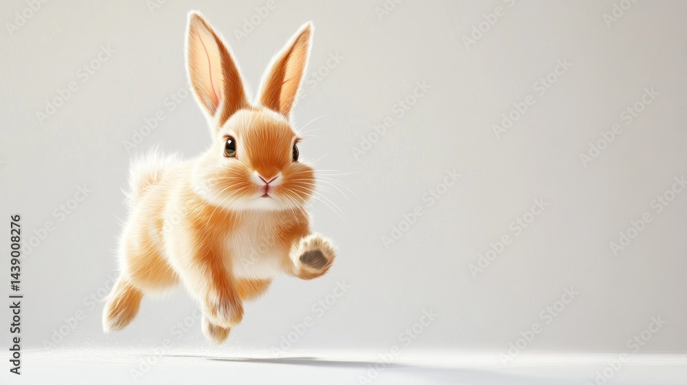 Obraz premium Adorable bunny leaping in mid-air