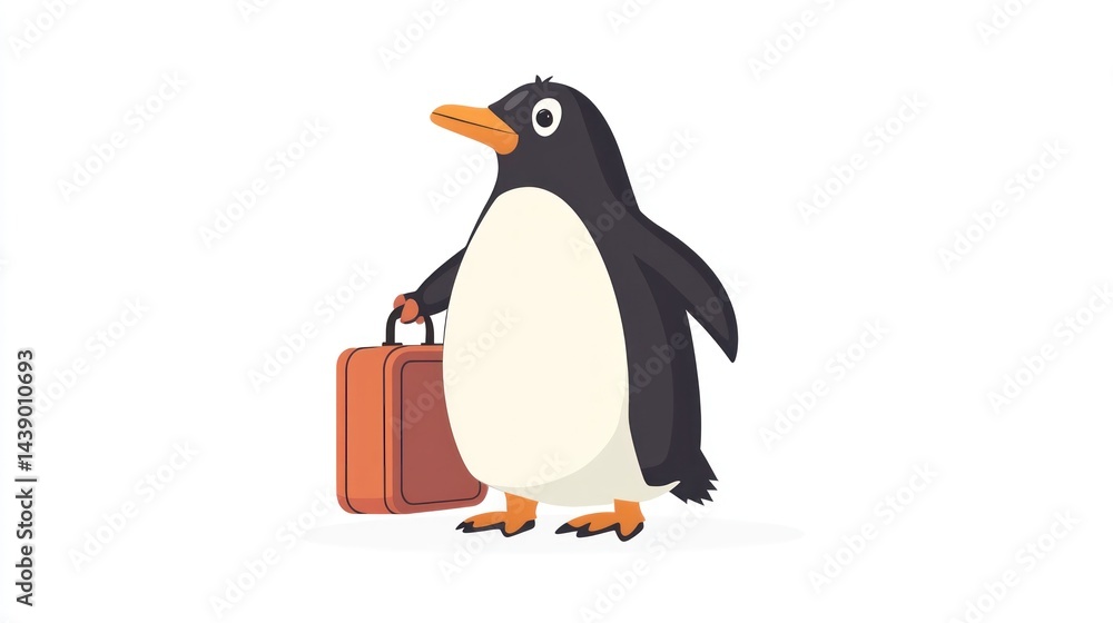 Obraz premium Cute penguin carrying a suitcase