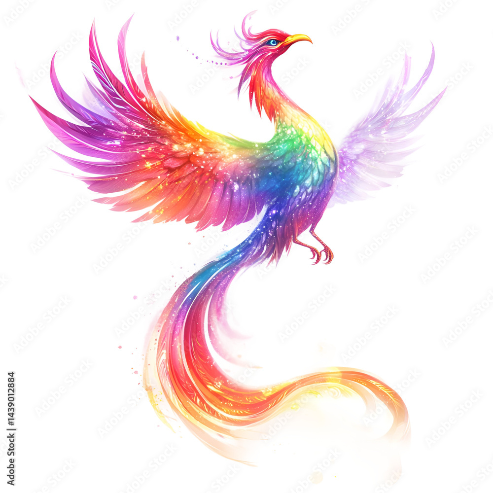 Obraz premium Majestic wind phoenix with rainbow-colored feathers isolated on transparent background