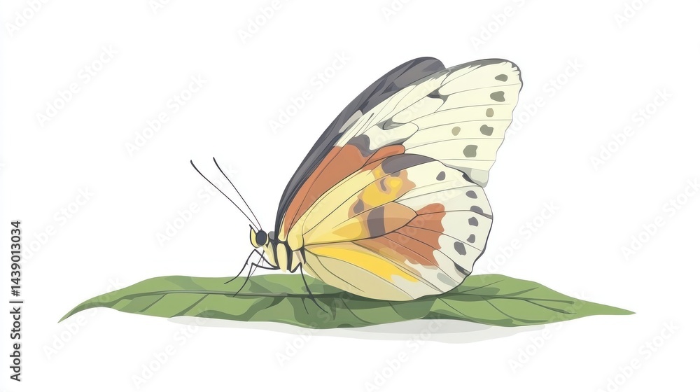 Obraz premium A delicate butterfly rests on a leaf