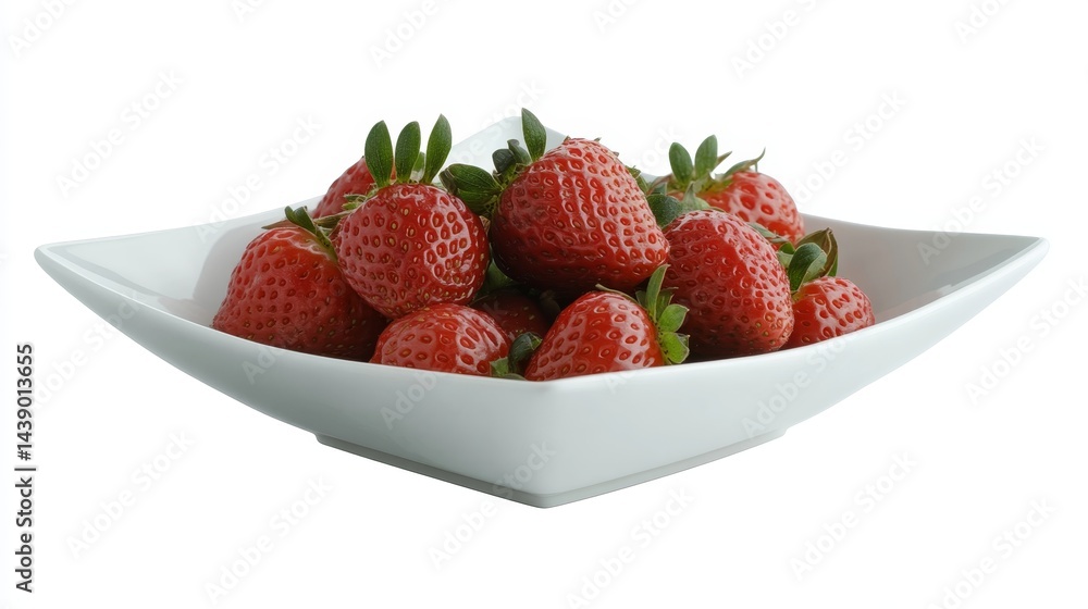 Fresh red strawberries in white bowl isolated on clean background, close-up food photography with vibrant colors and water droplets. Fresh red strawberries in white bowl isolated on clean background, close-up food photography with vibrant colors and water droplets.