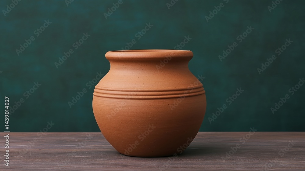 A simple terracotta pot with decorative grooves, set against a muted green background, showcasing its earthy texture and natural beauty. A simple terracotta pot with decorative grooves, set against a muted green background, showcasing its earthy texture and natural beauty.