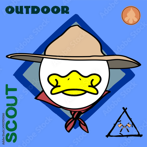 duck face cartoon with scout uniform stickers pack collection in vector format