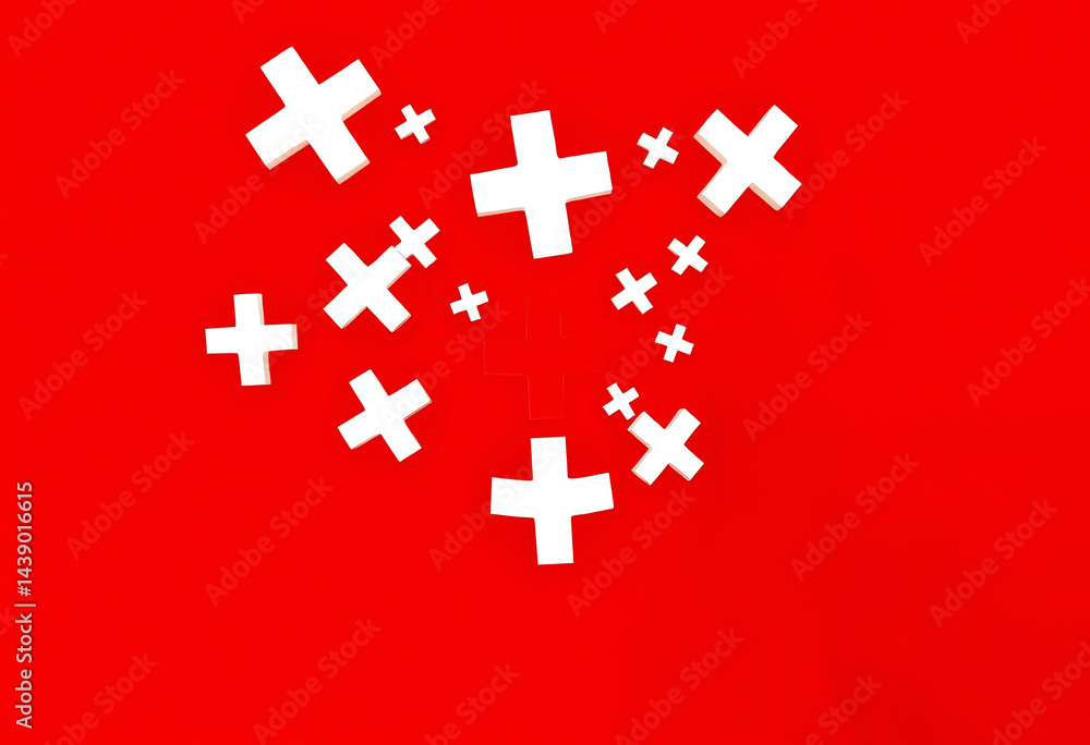 Fototapeta premium Medical Cross Symbols on Red Background