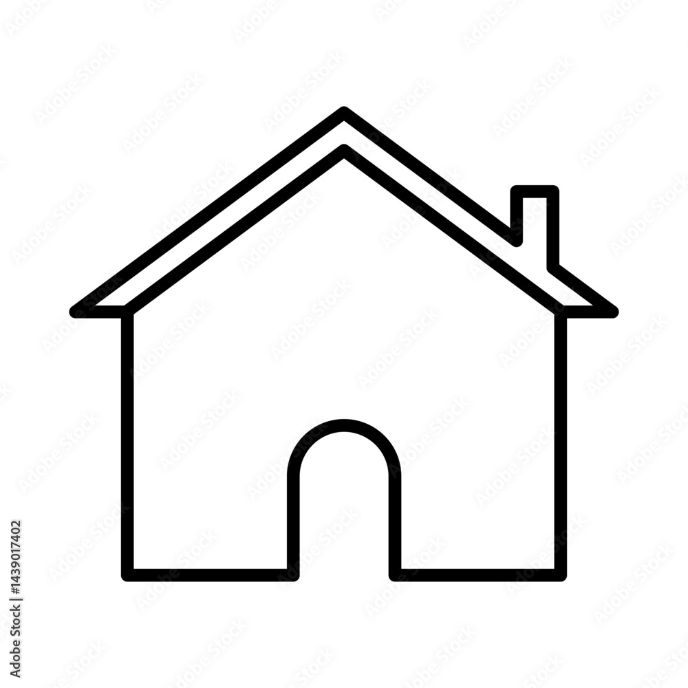 Home Icon: A simple, elegant line drawing of a classic house silhouette, representing home, shelter, and the concept of a residential dwelling. Home Icon: A simple, elegant line drawing of a classic house silhouette, representing home, shelter, and the concept of a residential dwelling.