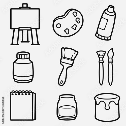 set of painter with outline style good for icon, symbol, element design, coloring book, coloring page, etc
