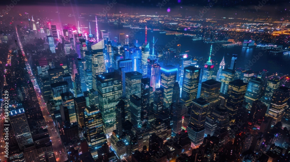 Obraz premium Aerial View of Nighttime Manhattan