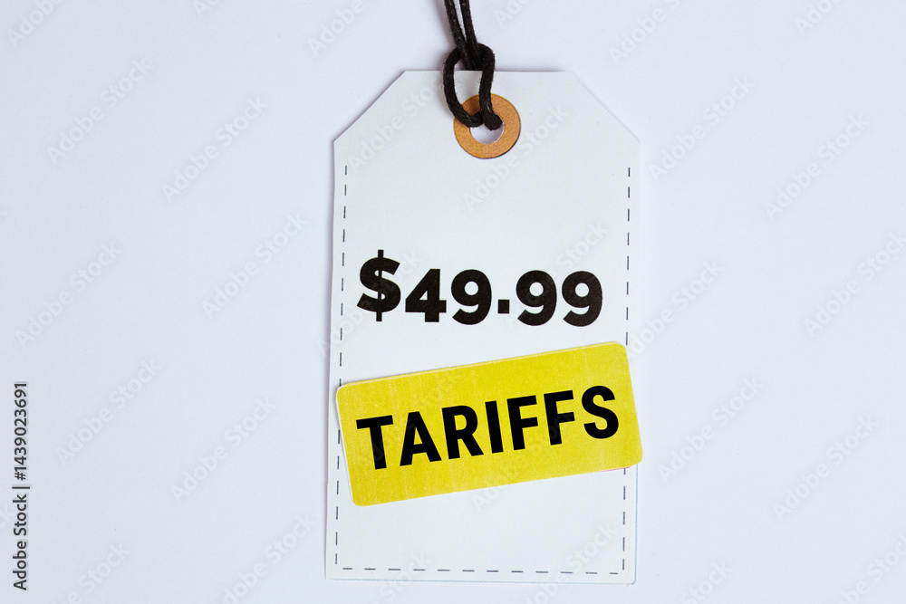 9.99 Price Tag with Tariff Sticker on White