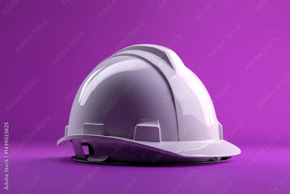 Fototapeta premium Protective white hard hat positioned on a vibrant purple surface.