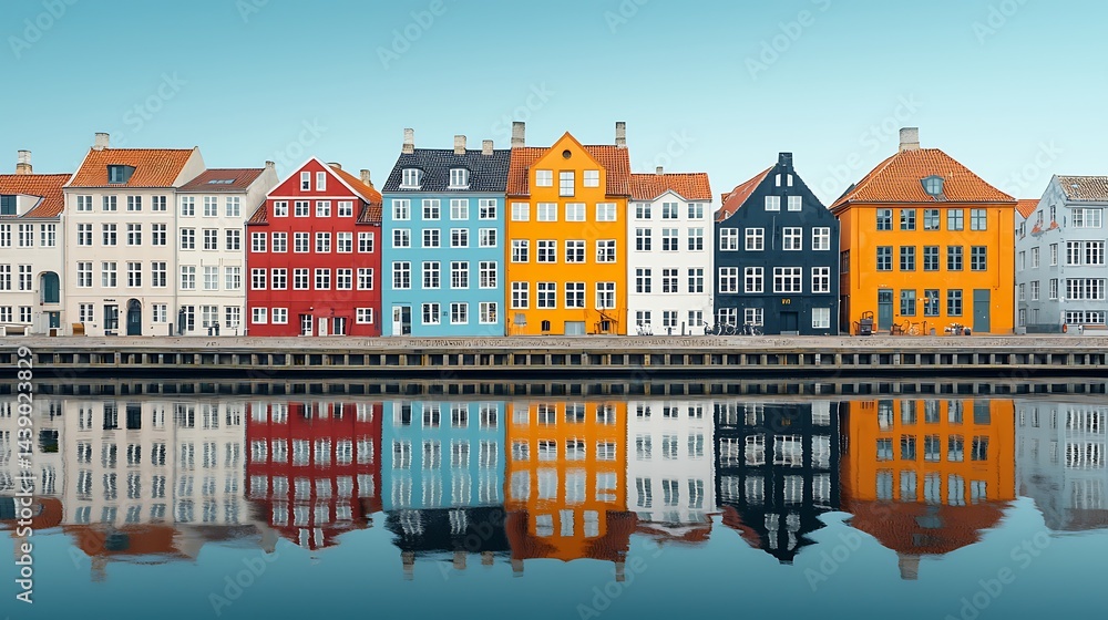 Obraz premium Colorful waterfront houses reflected in still water
