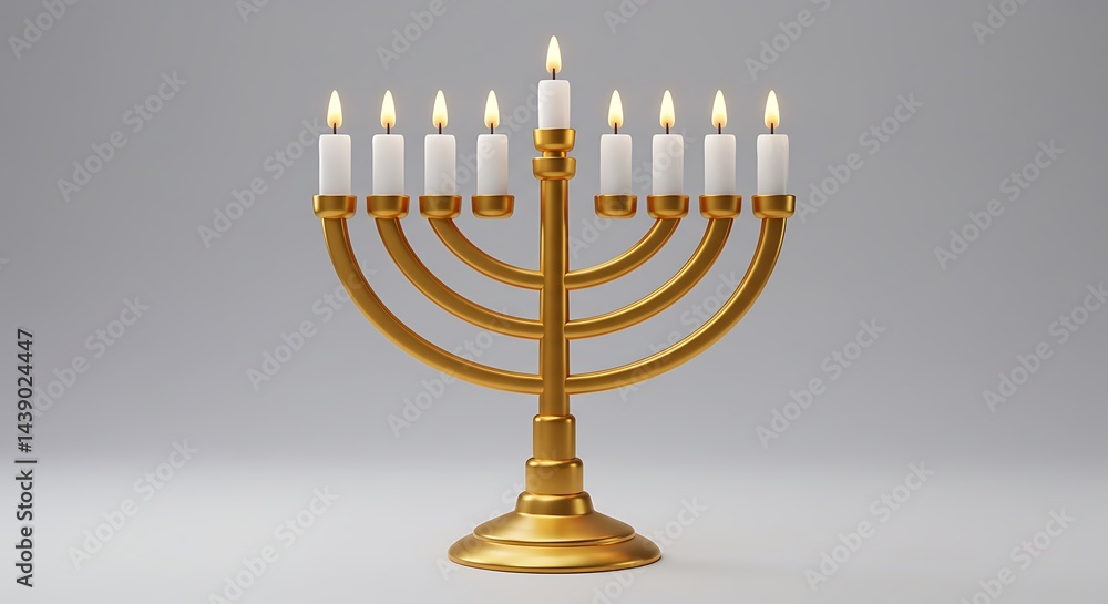 Golden Menorah: Lit Candles, Elegant Design, Festive Glow Golden Menorah: Lit Candles, Elegant Design, Festive Glow
