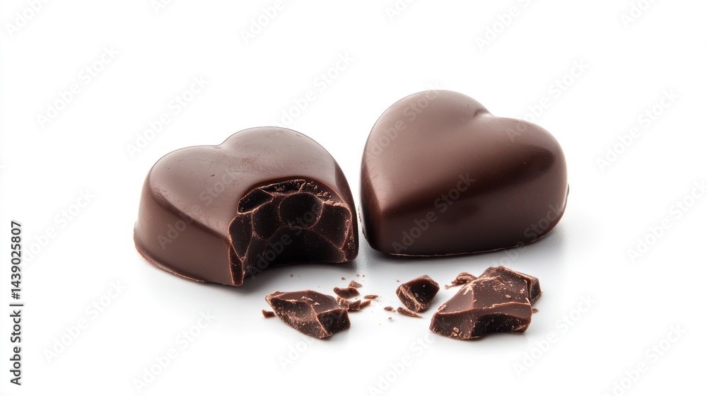 Heart-shaped chocolates, bitten, white background, Valentine's Day, dessert Heart-shaped chocolates, bitten, white background, Valentine's Day, dessert
