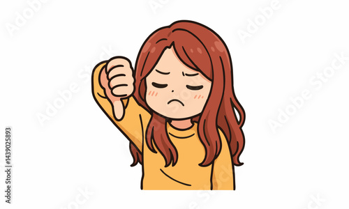 cute woman showing thumbs down sign gesture cartoon illustration