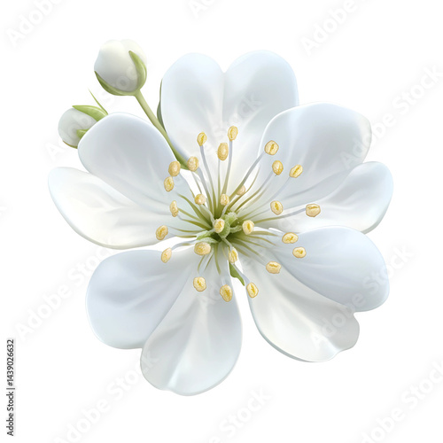 Realistic Vector Image of a Fresh White Meadowfoam Isolated on Transparent Background