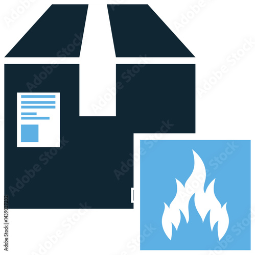 Flammable logistics icon vector for hazardous cargo, fire risk, and shipment danger. Ideal for supply chain safety, freight warning, and flammable goods management illustration.
