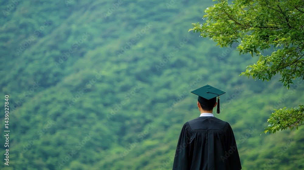 Thoughtful Student Reflecting Alone in Nature After Graduation in Quiet Moment