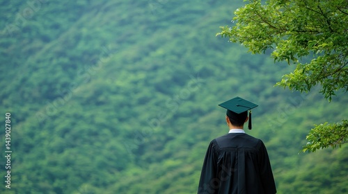 Obraz na płótnie Thoughtful Student Reflecting Alone in Nature After Graduation in Quiet Moment w salonie