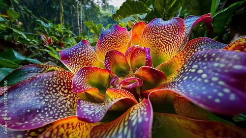 Vibrant tropical plant with colorful leaves in lush jungle setting, showcasing nature's beauty