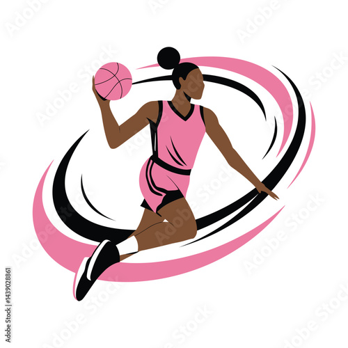 Female Basketball Player in Action with Dynamic Swirl
