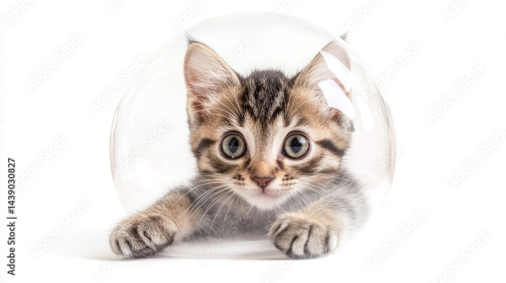 Obraz premium Cute kitten in a clear sphere