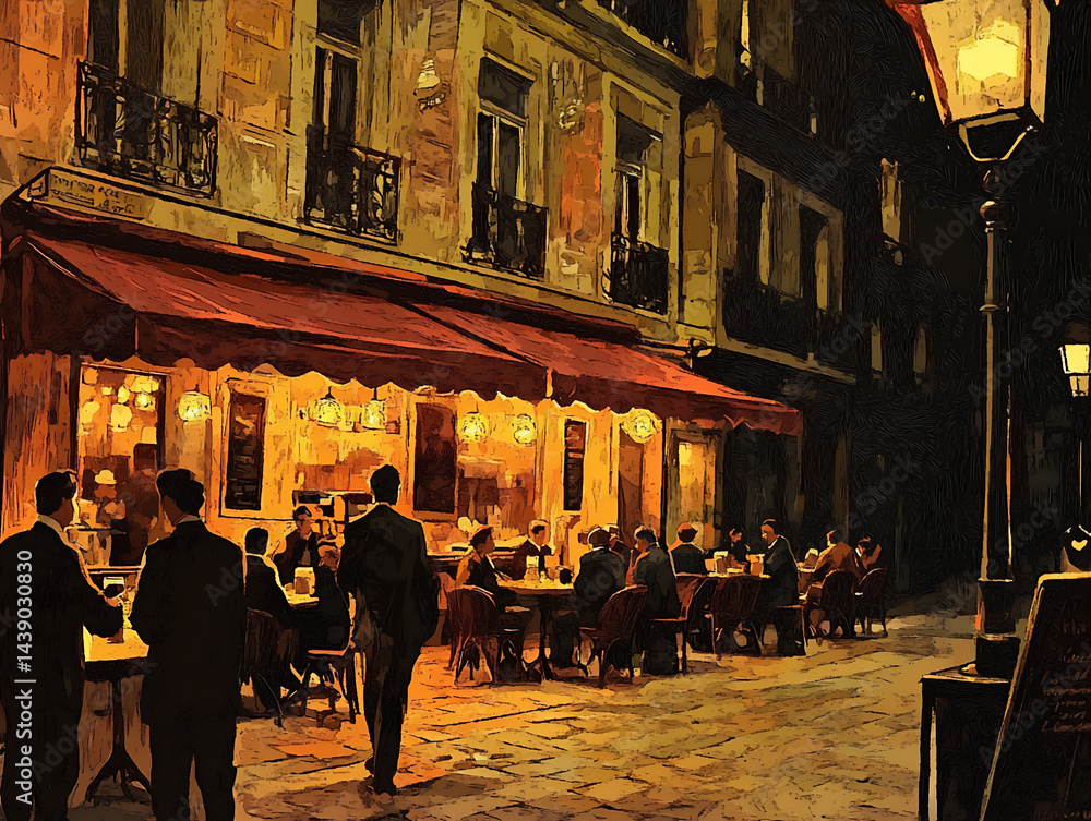 sketch style illustration of a lively outdoor cafe scene with stylized people, warm colors sketch style illustration of a lively outdoor cafe scene with stylized people, warm colors