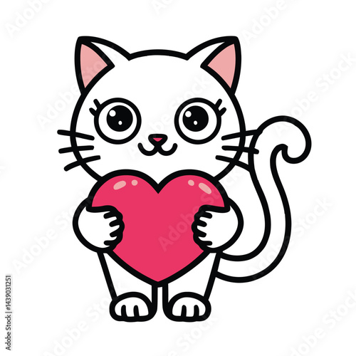 Cute Cartoon Cat Holding Heart Illustration