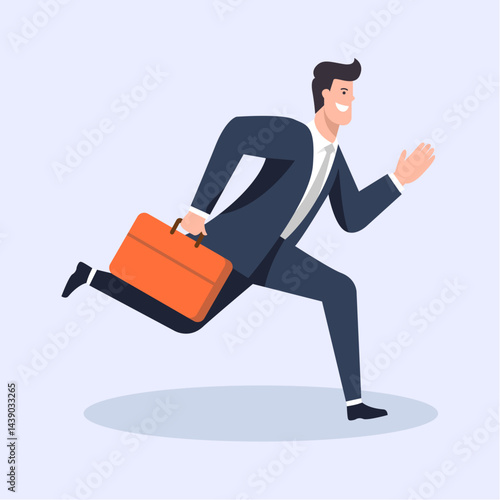 An illustration of a businessman running while carrying a briefcase, symbolizing urgency, ambition, time management, and the fast-paced world of modern business.