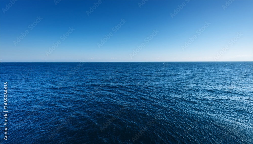 Obraz premium A calm, endless blue ocean stretches to the horizon under a clear, cloudless sky.
